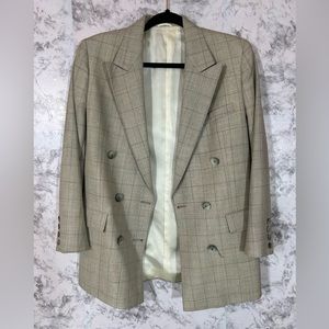 Graham & Gunn Plaid Double breast Beige  Blazer 100% Wool Sz 4 Used